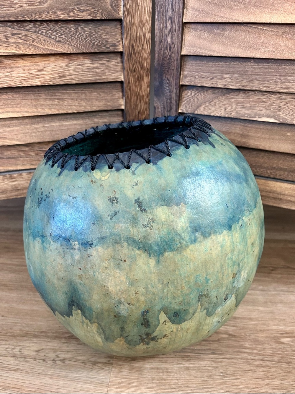 Signed Artisan Hand-Painted Southwestern Gourd Vessel